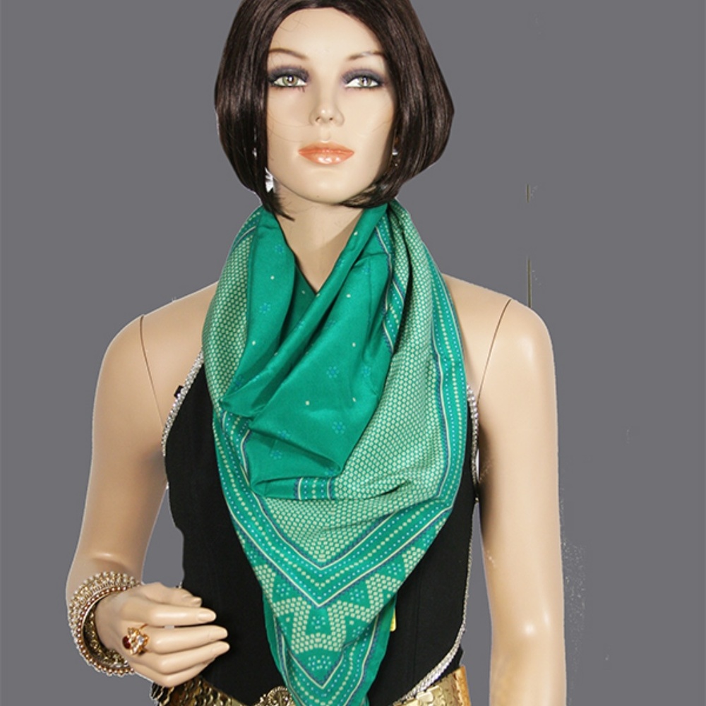 Kelly Green Printed Silk Scarf